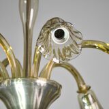 Lustre en verre de Murano vintage, couleur ambre, six lumières, design des années 1950.