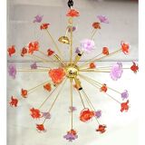 Red and violet flowers murano glass sputnik chandelier