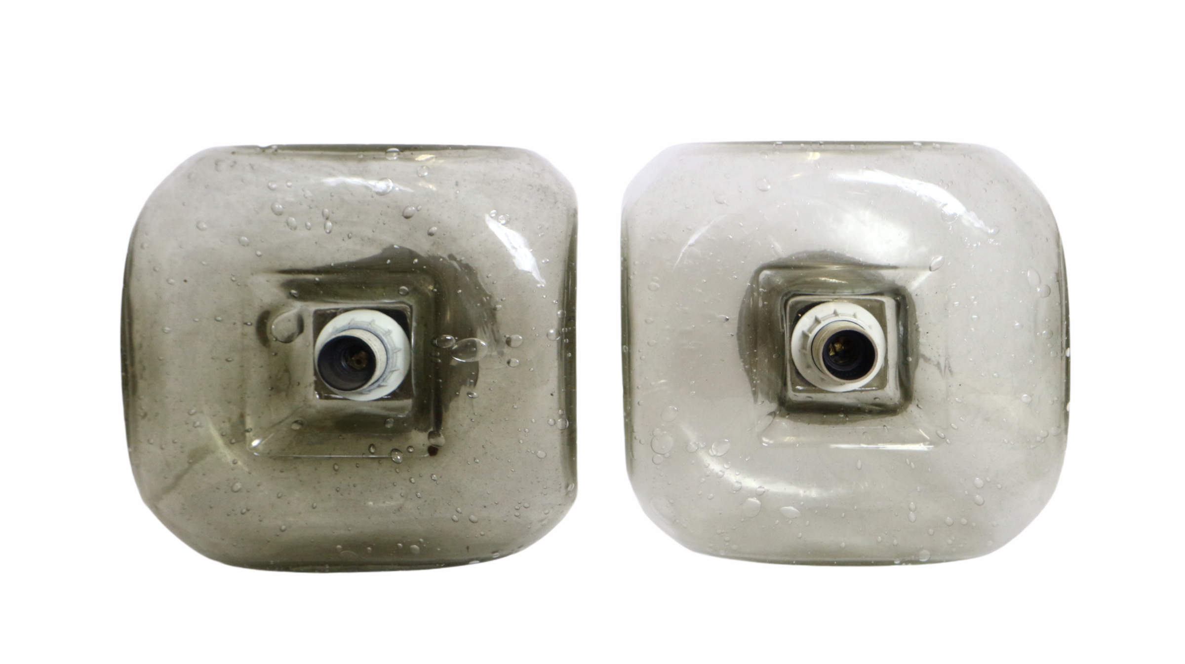 Pair of 70s vintage wall lamps, Murano glass with bubbles
