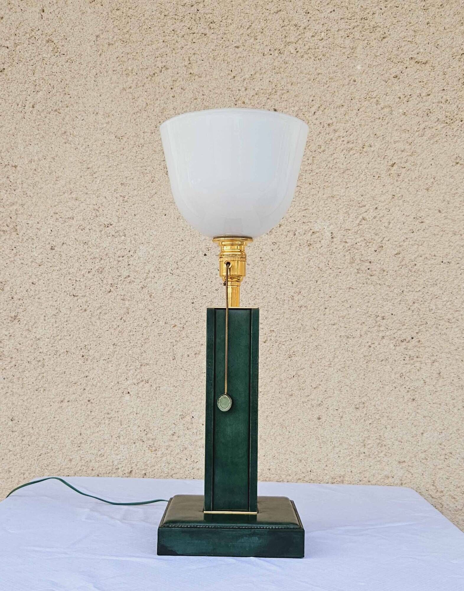 1940 Lamp Leather & Golden Brass Maison Chalmette in Paris Ht 55 cm