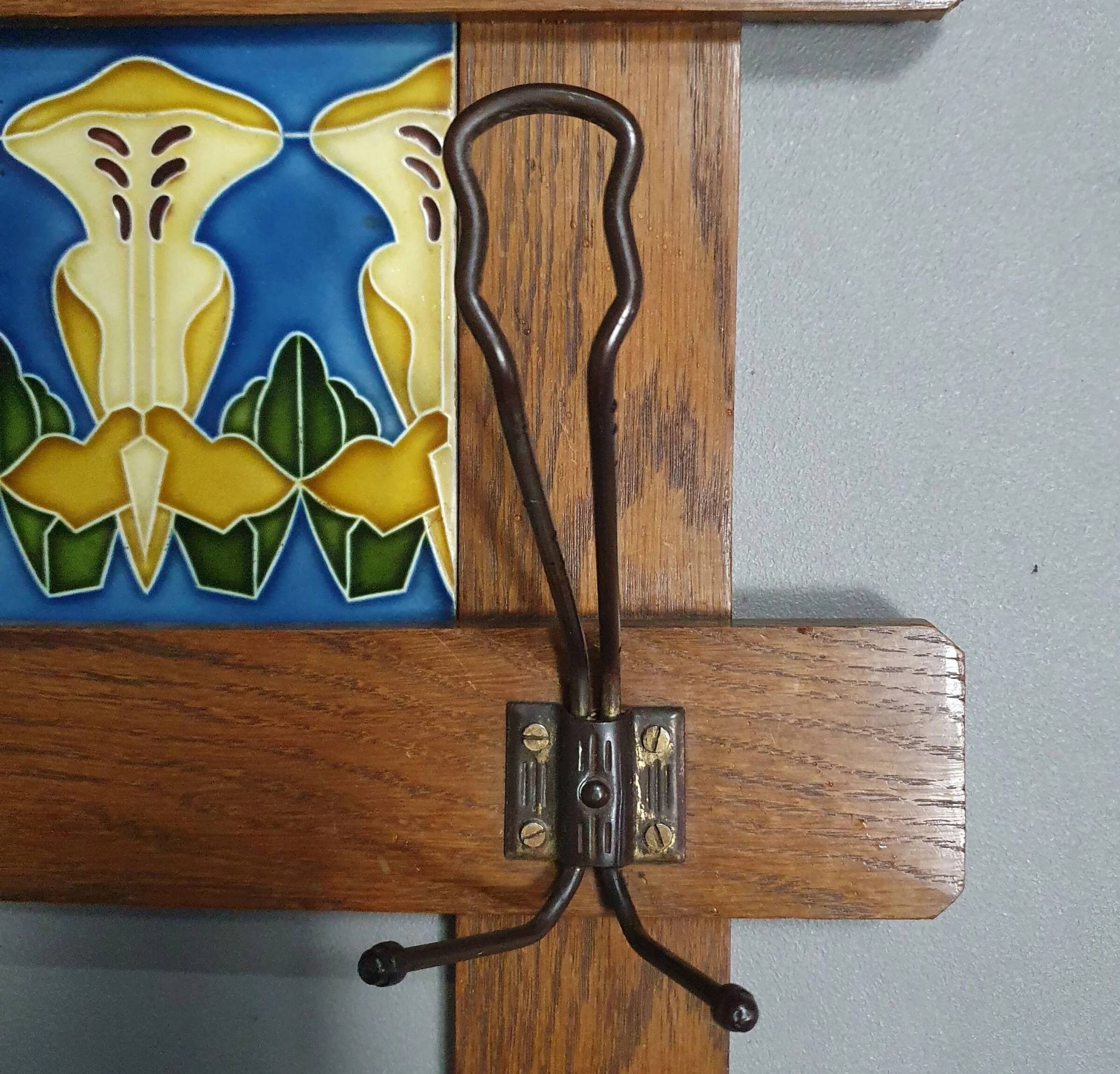 Art Nouveau wall coat rack with tiles