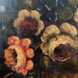 Ecole hollandaise XIXe, huile sur toile. “Bouquet de fleurs sur un entablement”.