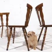 Set of 3 brutalist chairs with arched cut-outs and turned legs