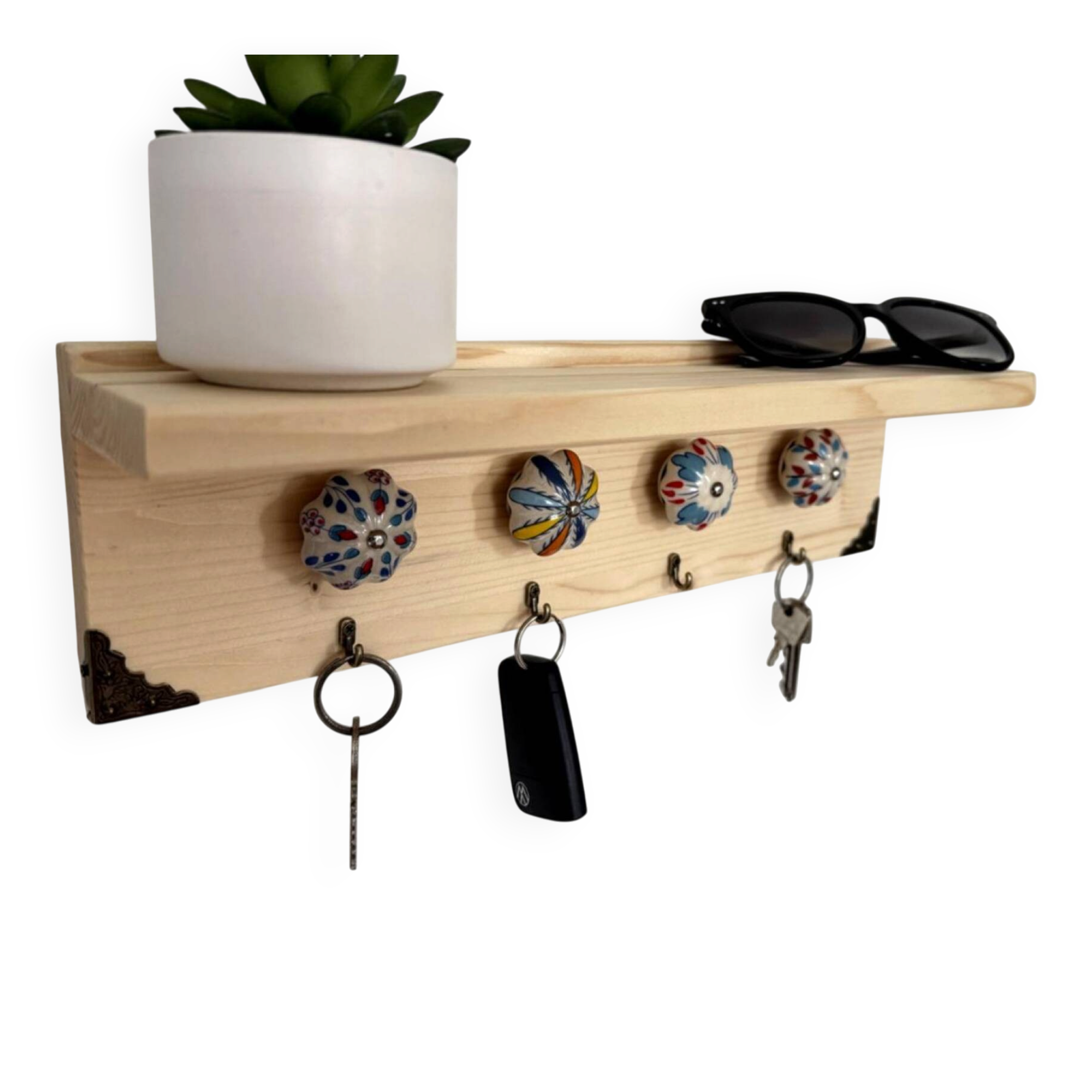 Wall-mounted key holder wooden shelf