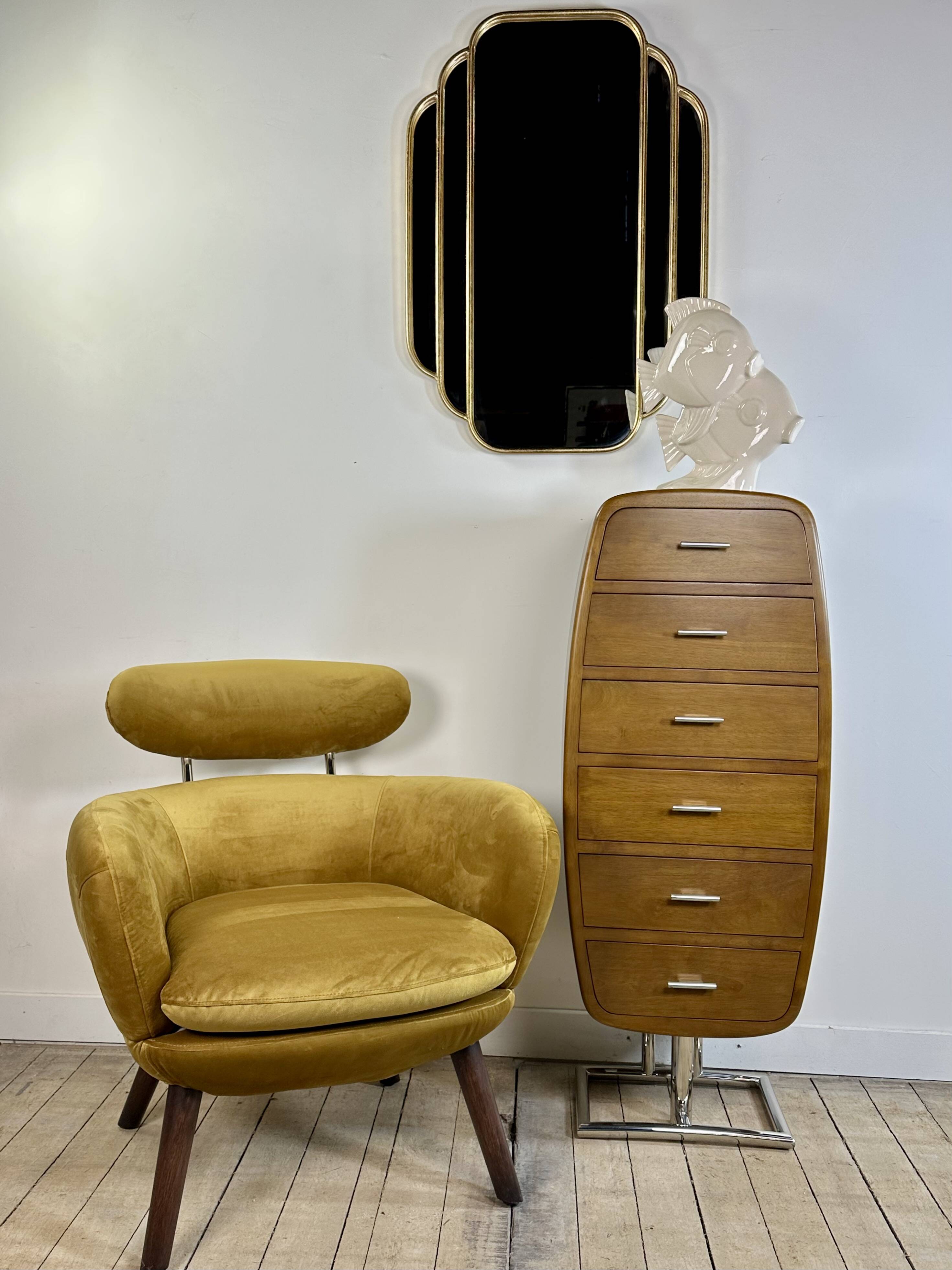 Art Deco style mirror in patinated gold iron 85 x 60 cm