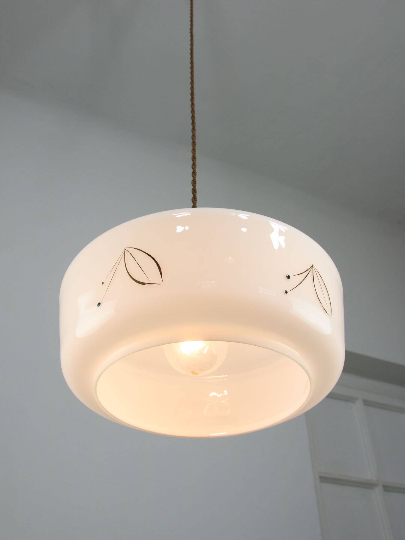 Mid-century Modern Italian Brass and White Glass Pendant Lamp, 1960s
