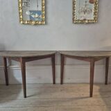 Half-moon tables with original marbled tops, Swedish provincial style Allmoge, 1860s