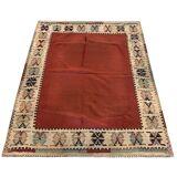 Antique 1900s Burgundy Kilim Rug, Square Wool Flatweave Carpet 143 x 161 cm
