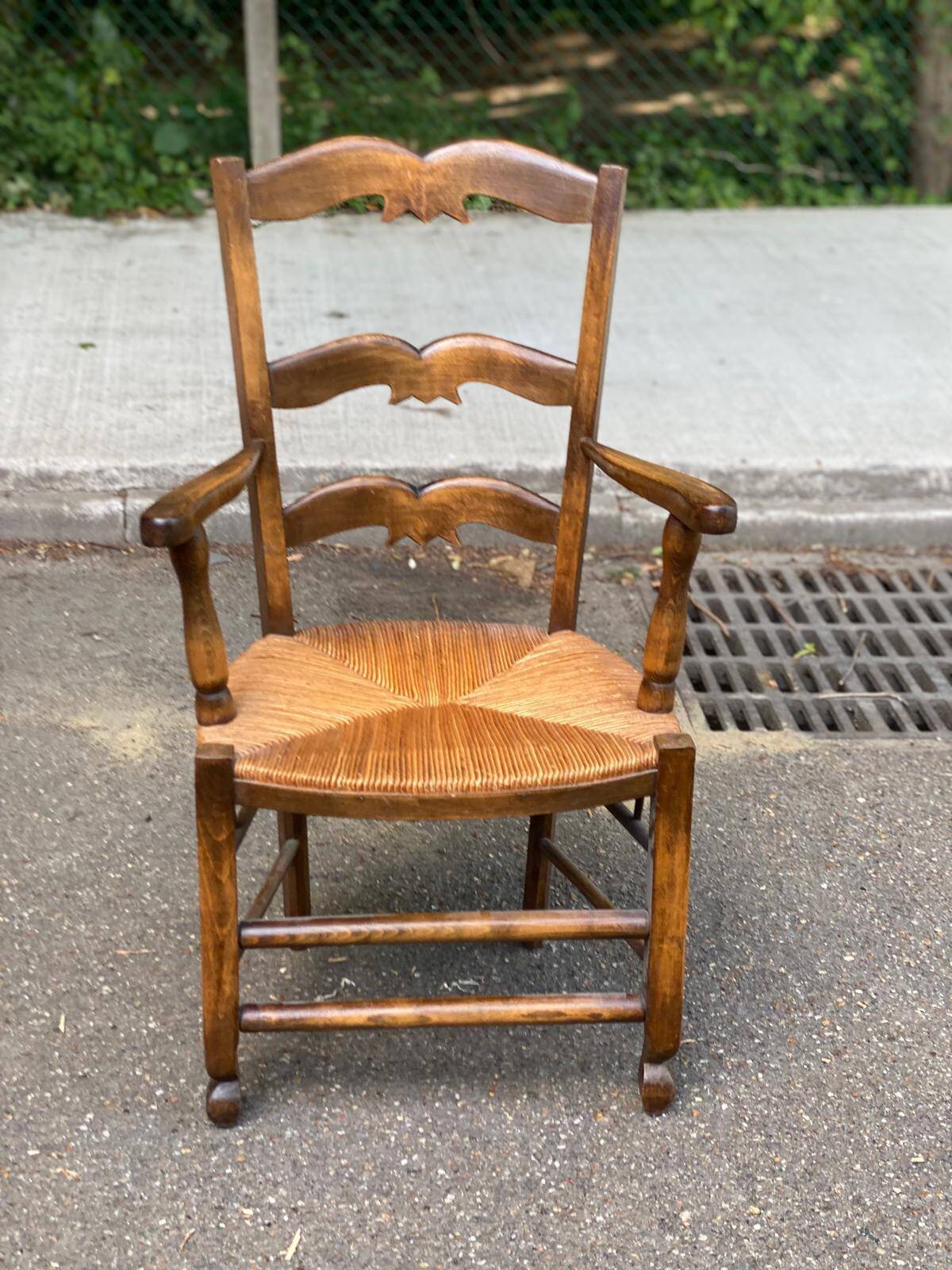 Provencal office chair in solid wood and straw