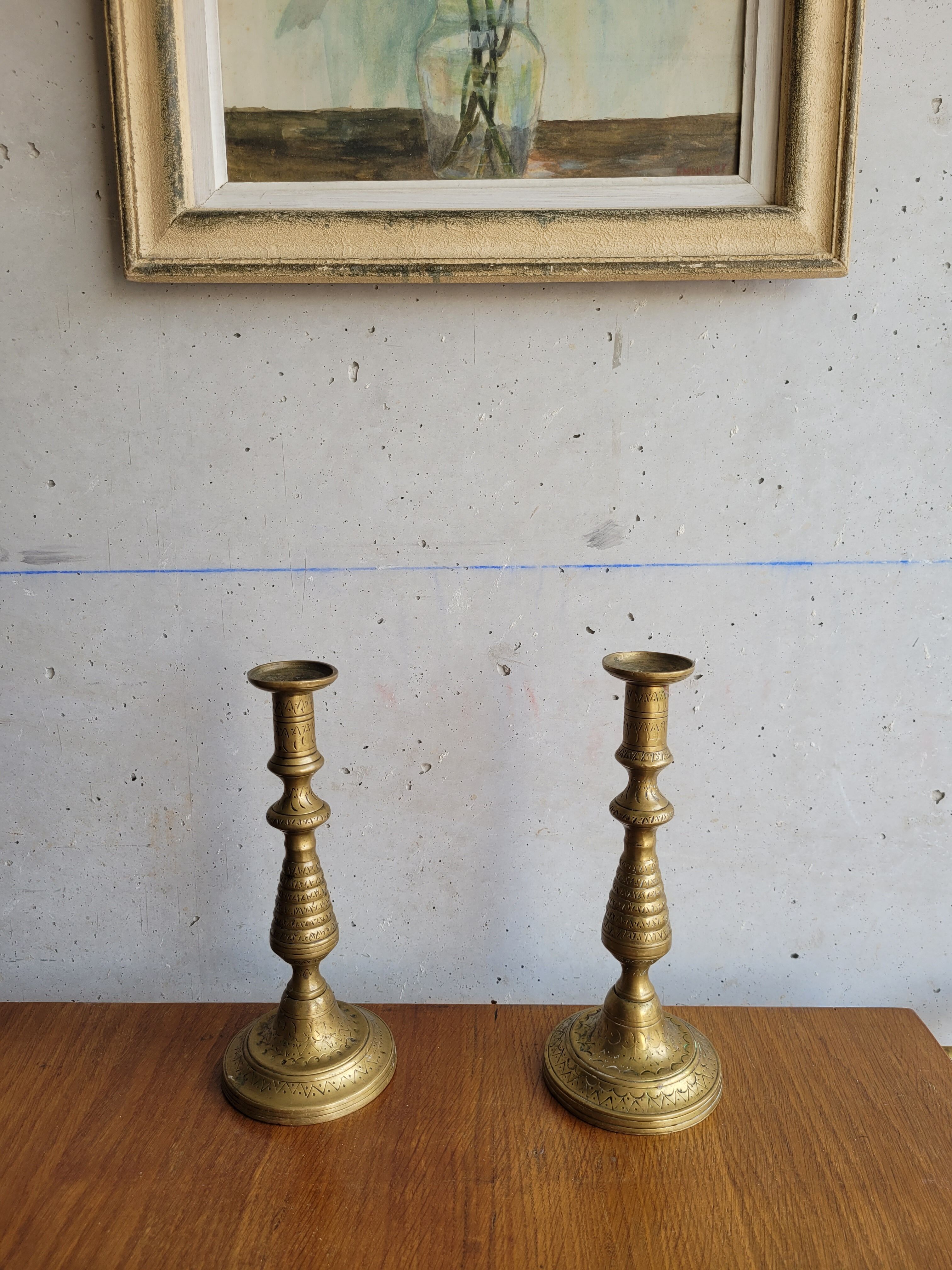 Pair of brass candle holders