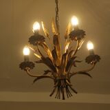 Gold plated tole wheatsheaf chandelier by Hans Kögl, 1960s