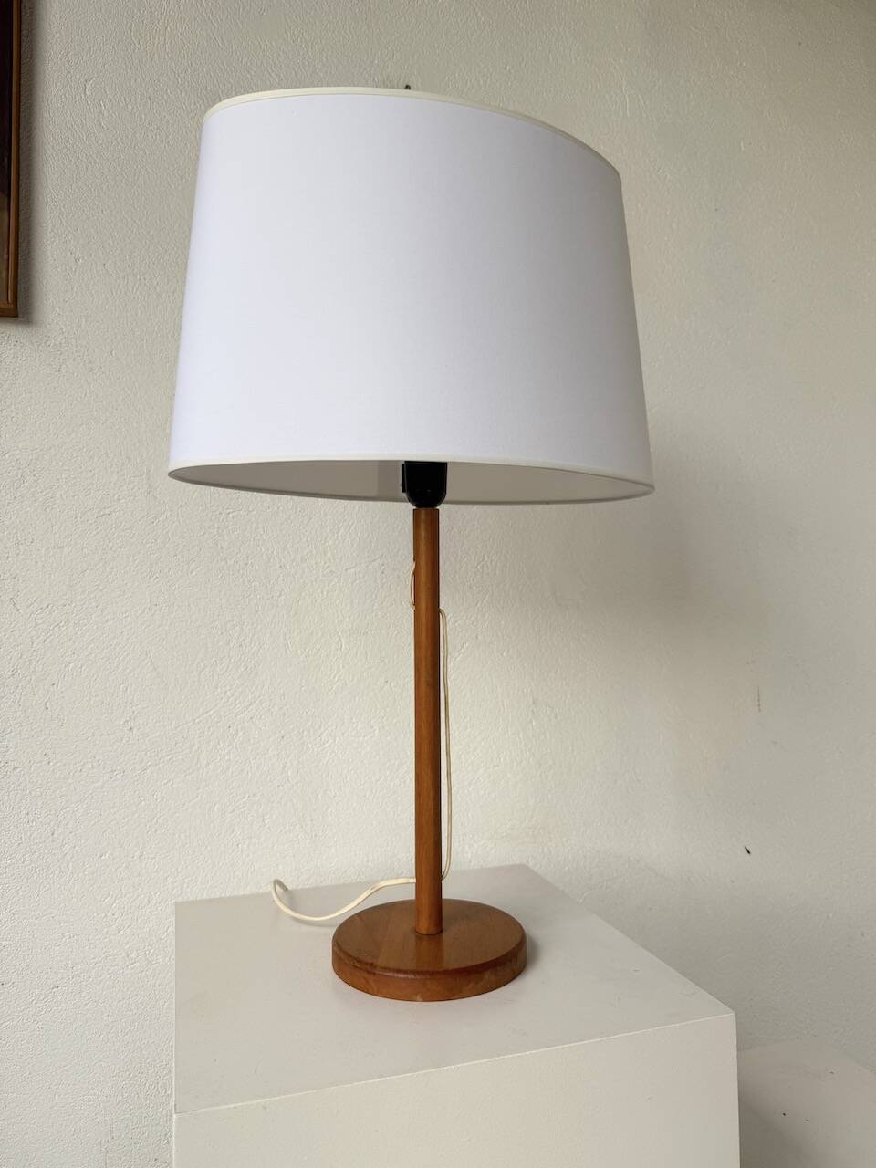 70s oak wood table lamp