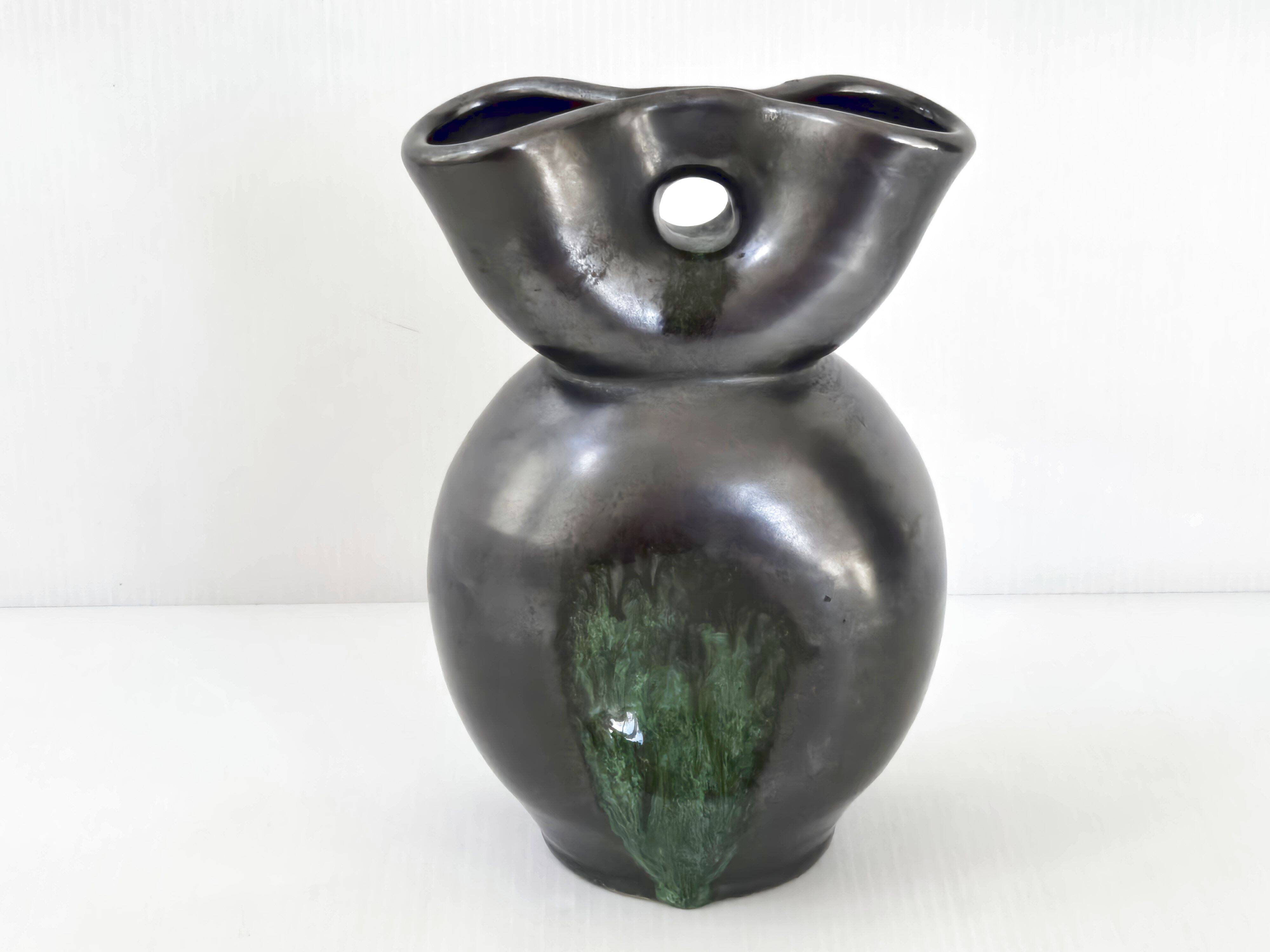 Vase en céramique noire et verte, 1960