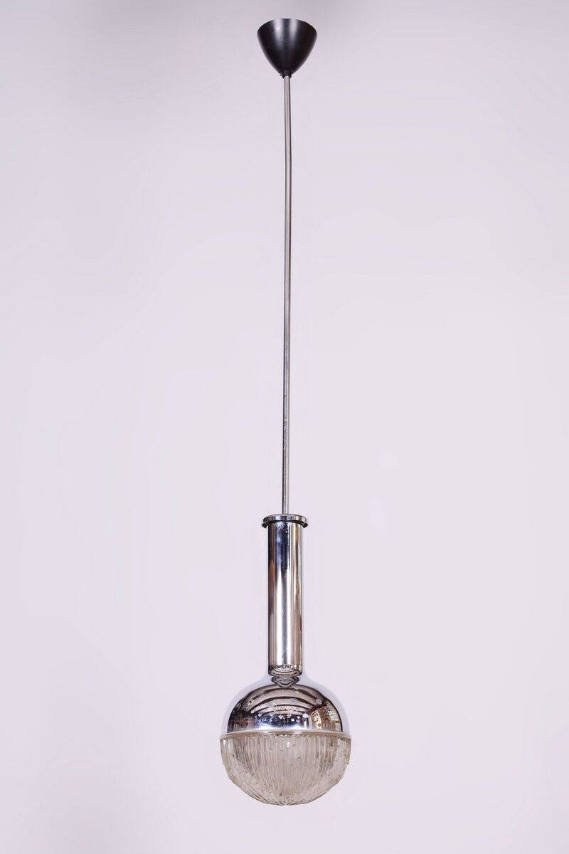 Mid-Century Chandelier in Chrome, Steel and Glass, Rewired, Italy, 1960s