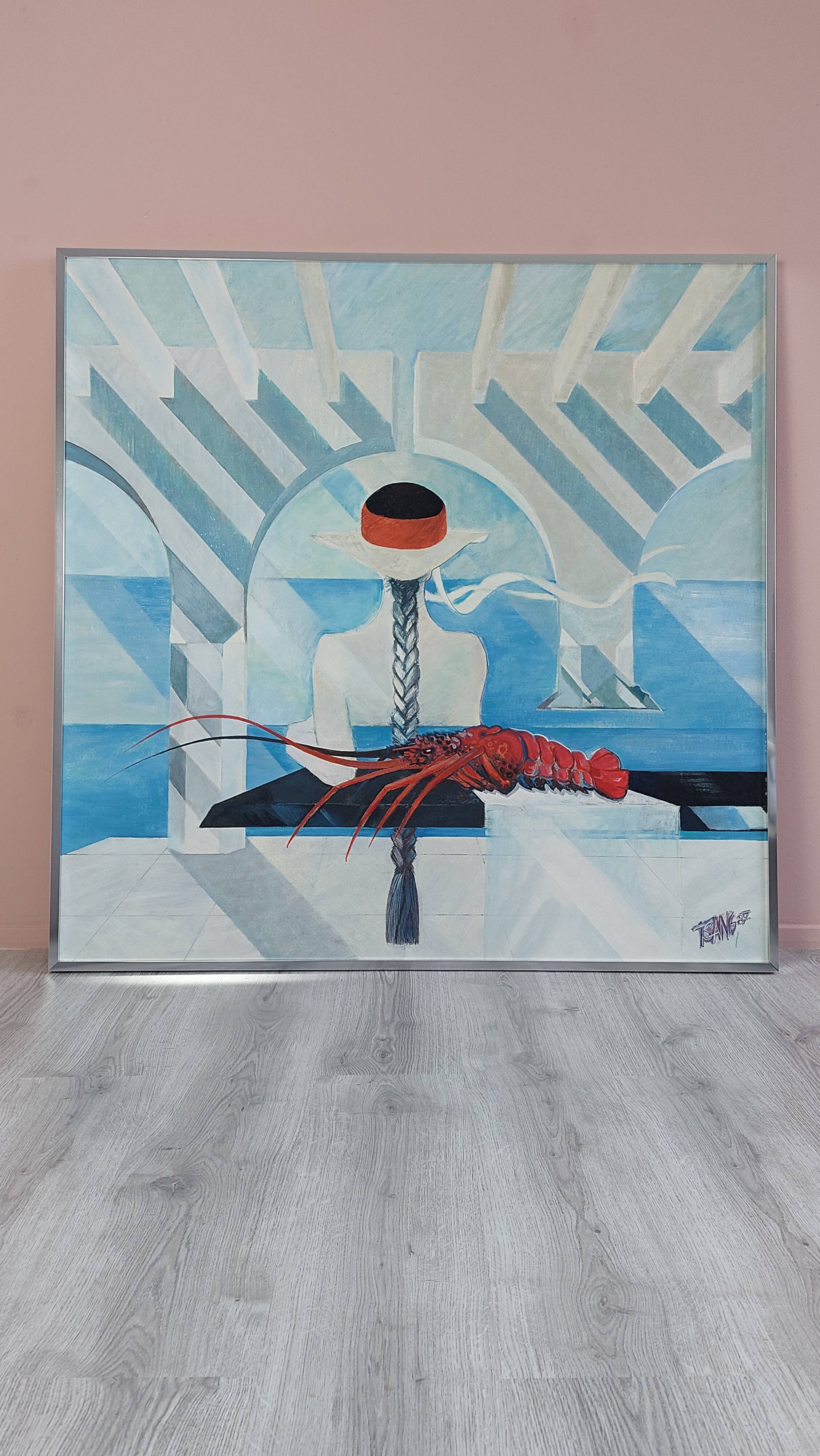 Grande peinture postmoderne de l'artiste Azian Tsang 1987