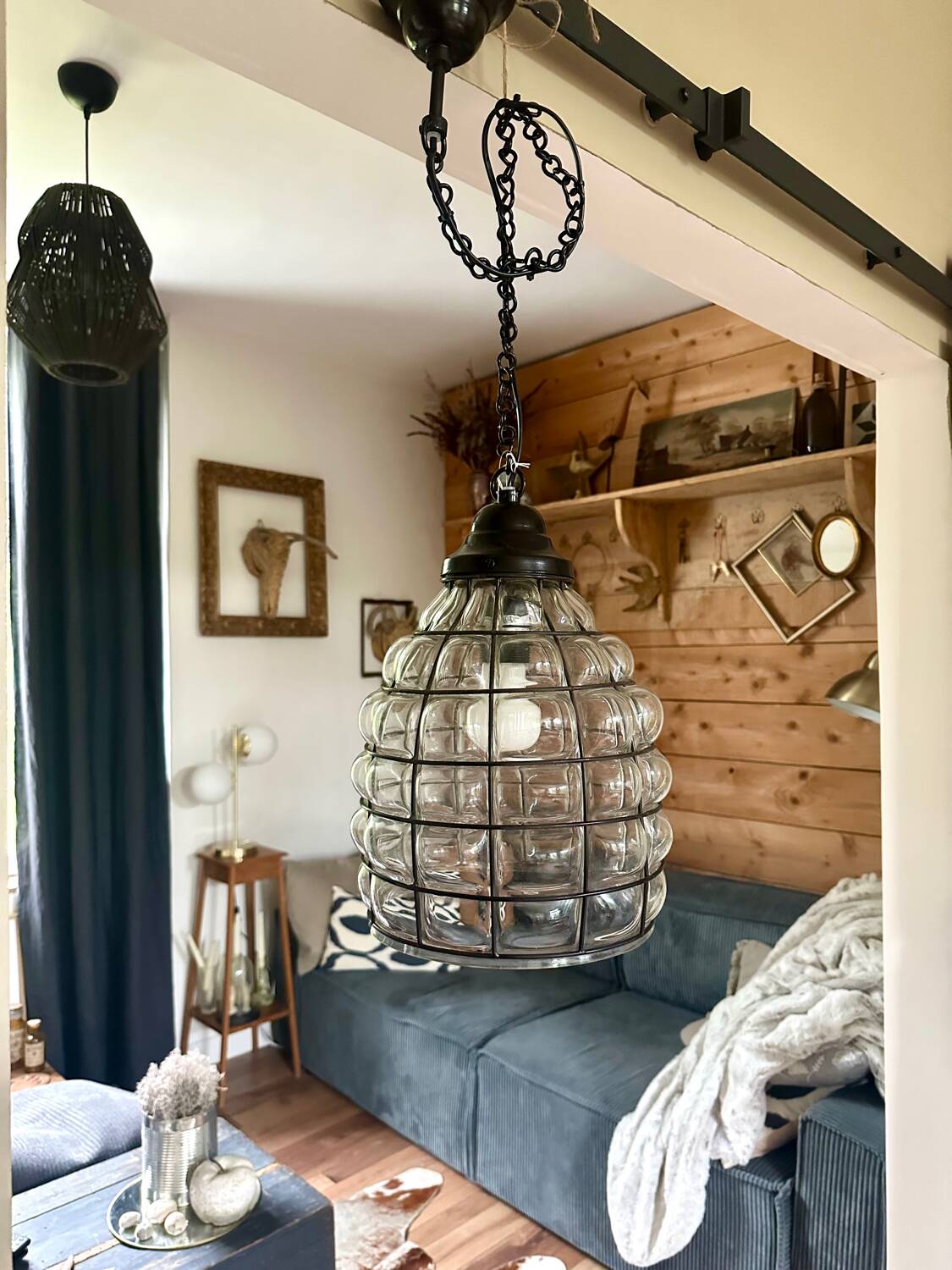 Glass and metal pendant light, Ulysses' garden