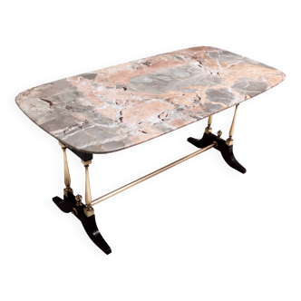 Table basse en hêtre avec plateau rectangulaire en marbre Breccia Pernice