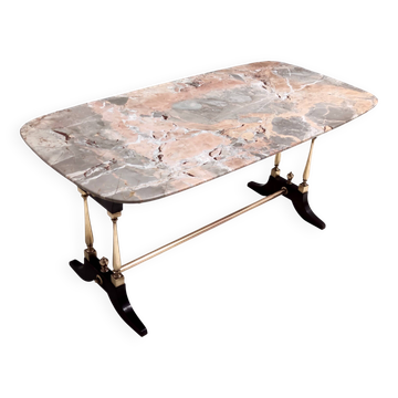 Table basse en hêtre avec plateau rectangulaire en marbre Breccia Pernice