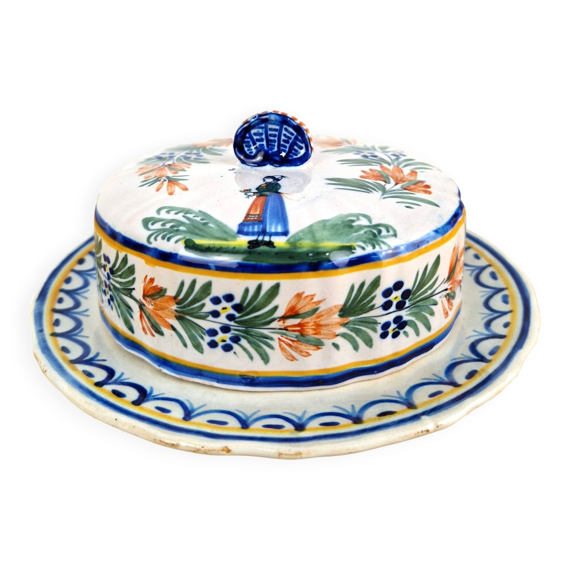 Old butter dish Henriot Quimper earthenware from Brittany