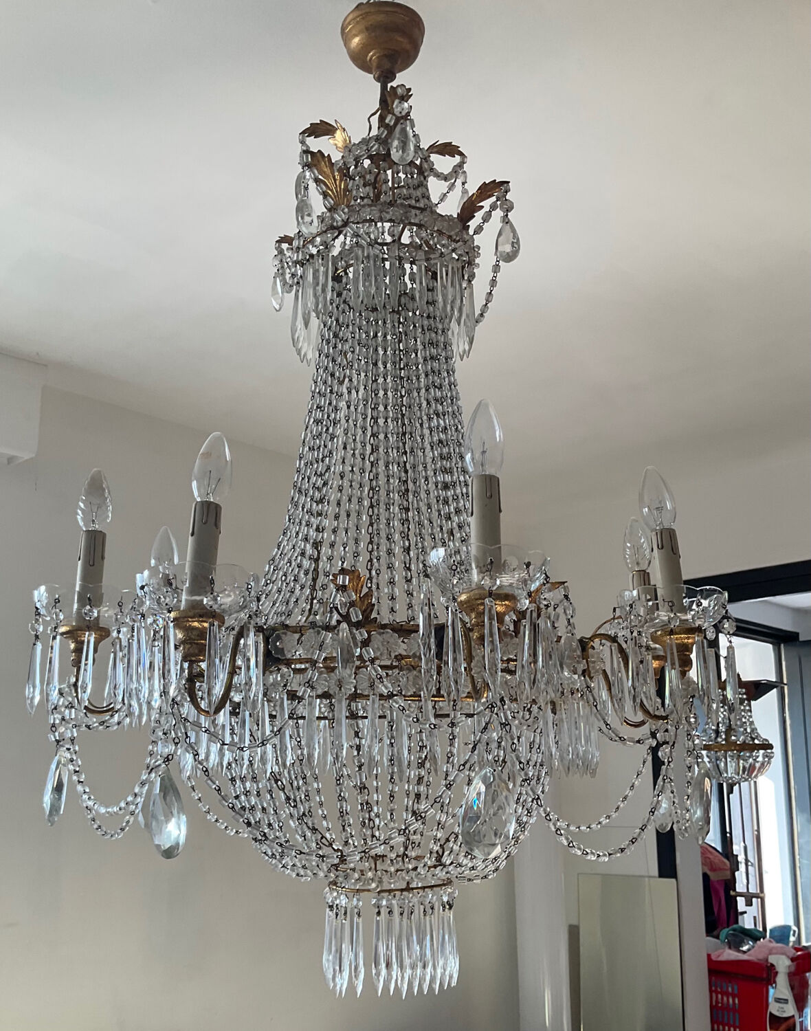 Large Montgolfière chandelier with crystal drops