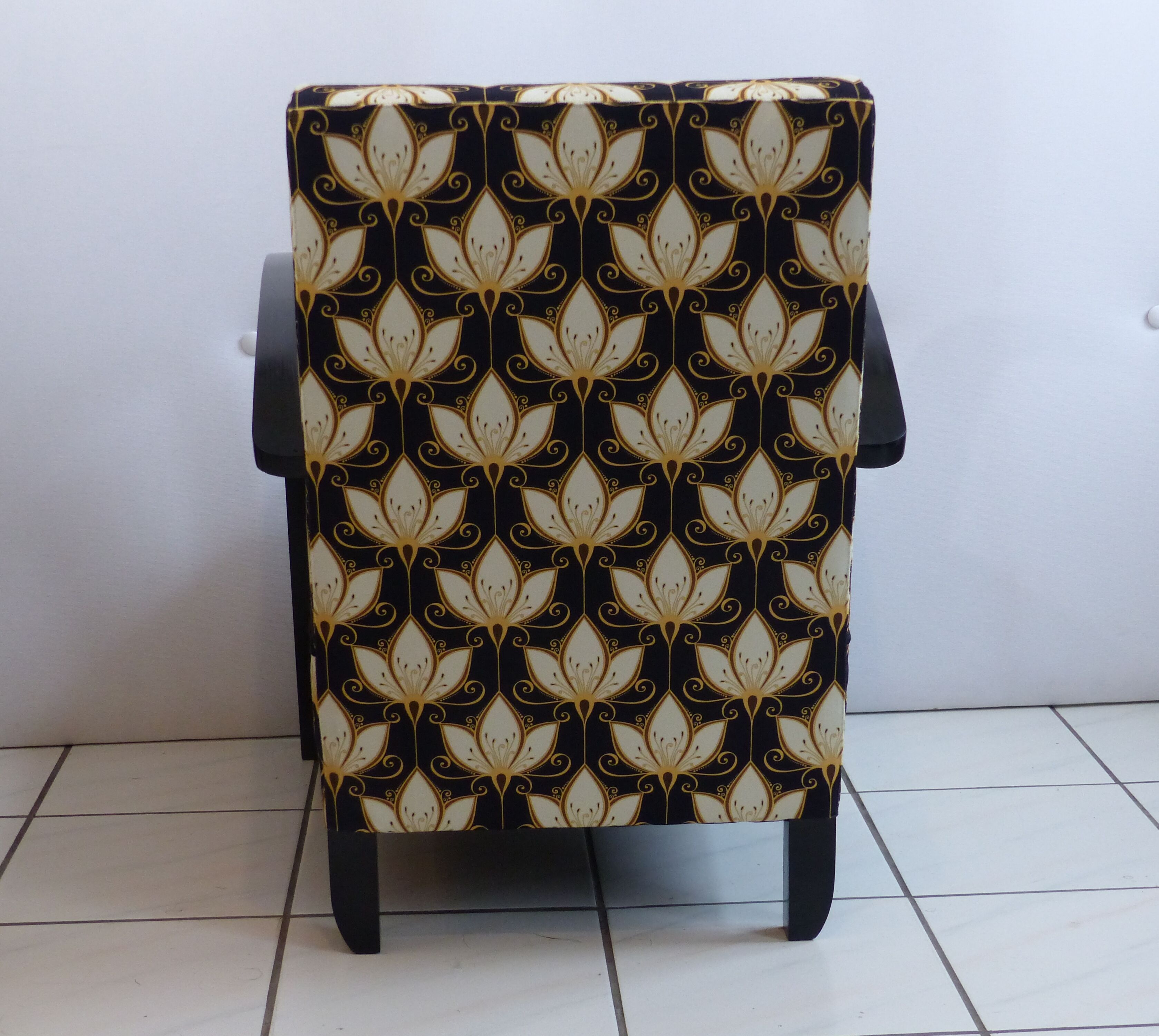 Armchair 1920 art deco - printed velvet - fully restored