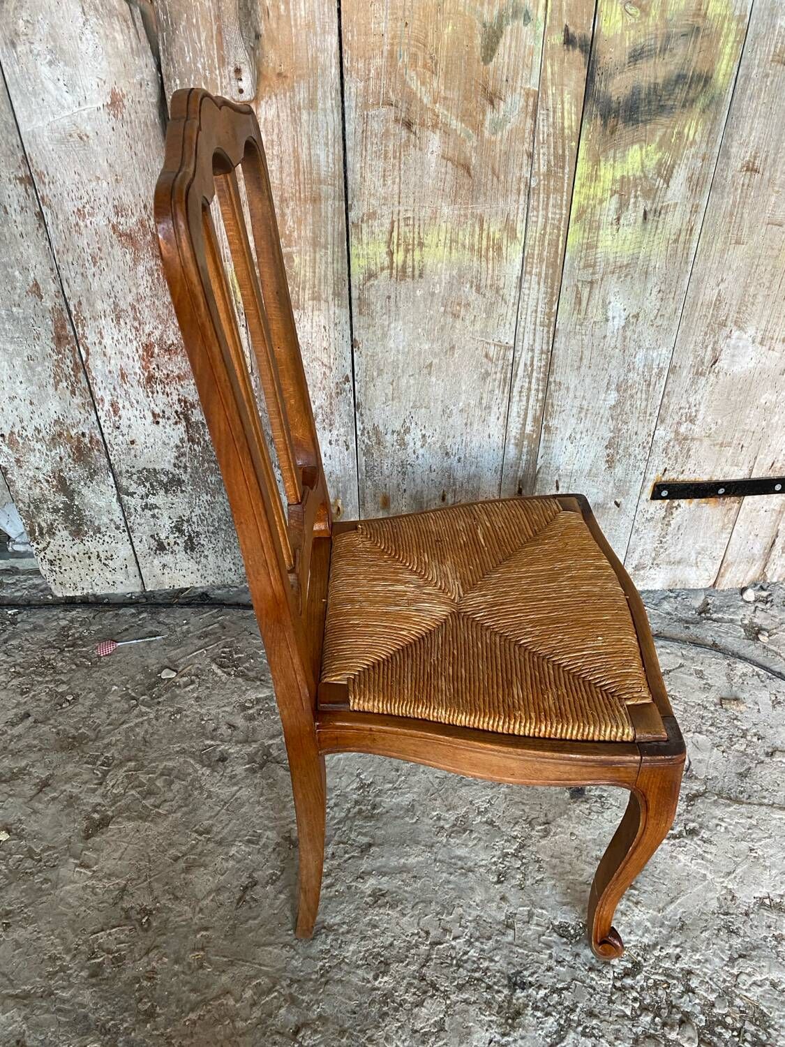 Antique Art Nouveau Chair Wood + Woven Straw Seat Vintage #D844
