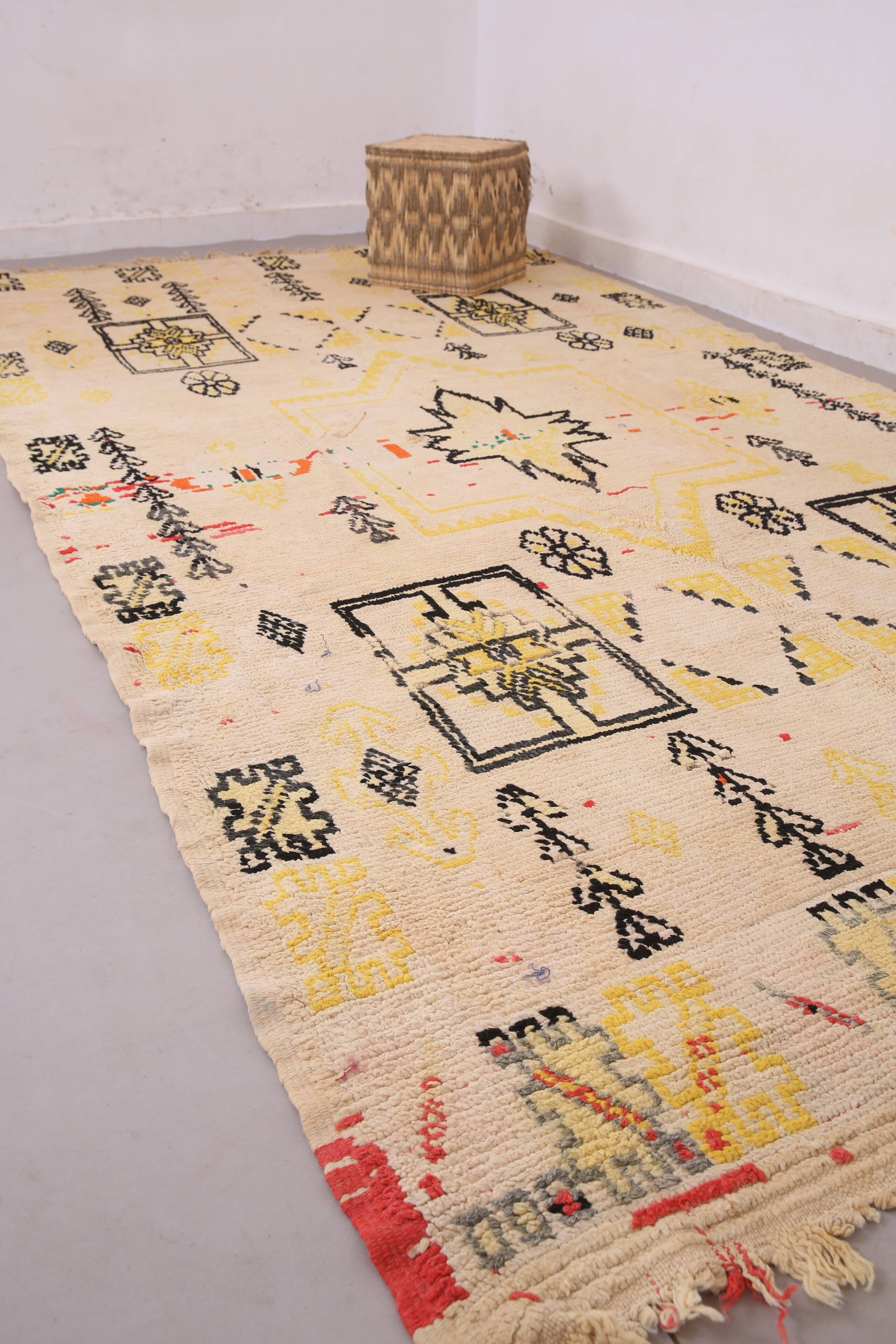 Beige Vintage Moroccan Rug 199 x 376 cm - Berber Wool Rug Handmade