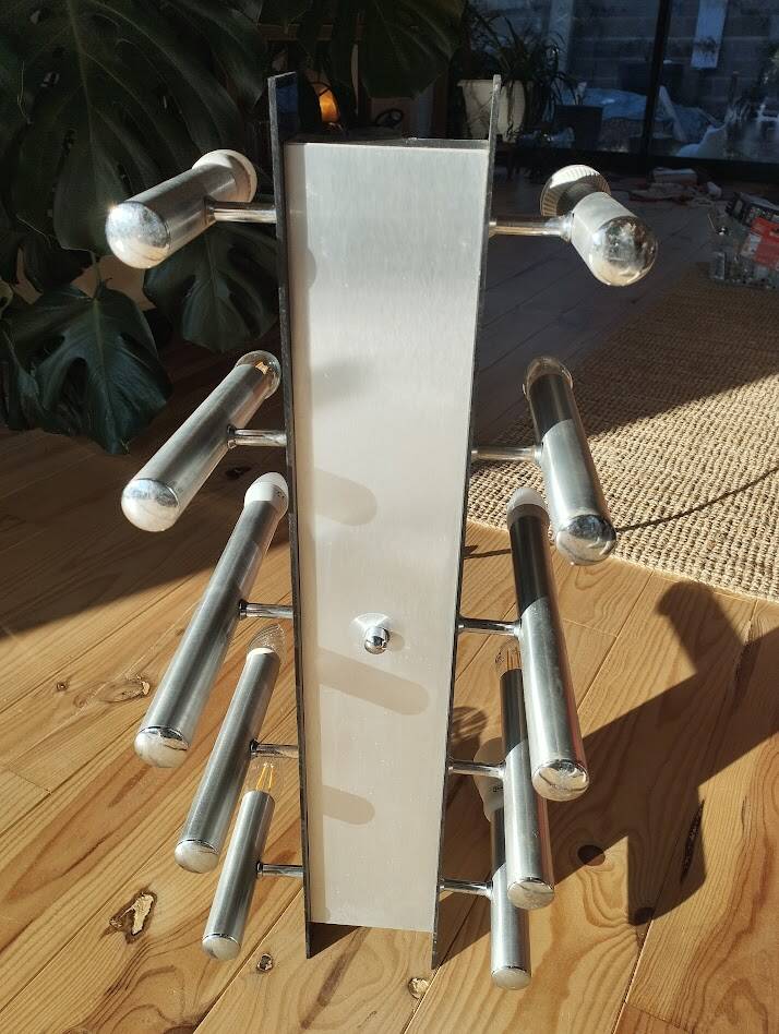 Sculptural vintage 70s chandelier – metal & aluminium – 55 × 26 cm