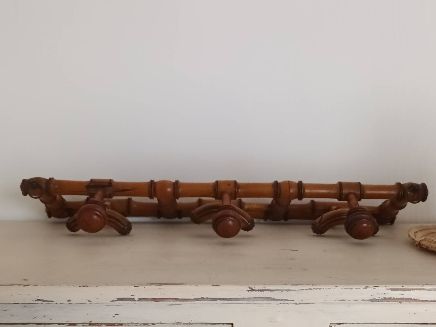 1920s bamboo wall mounted hat coat rack