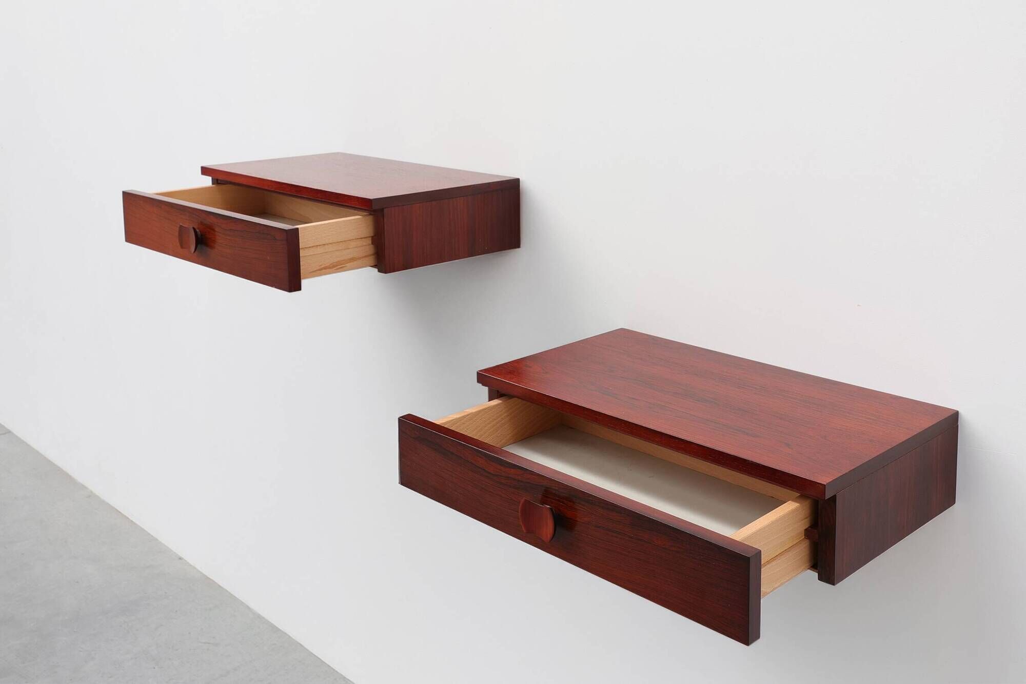 Pair of Mid-Century Modern Danish Wall-Mounted Nightstands in Walnut