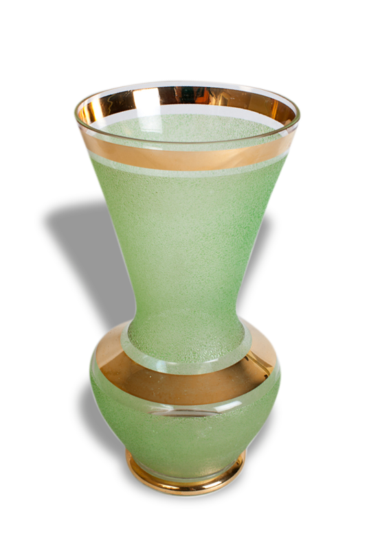 Granita glass green and gold vintage vase