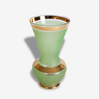 Vase en verre granité vert et or vintage
