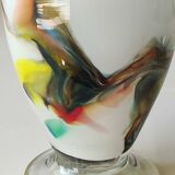 Flamed vase/volutes in white opaline/polychrome Art Glass. Murano style. High 23.5 cm