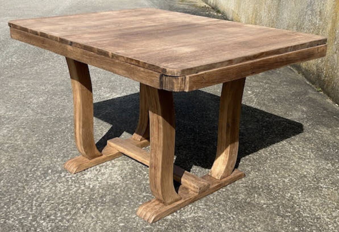 Dining table, 30s/40s, Art Deco, extendable, solid wood, extendable, lyre feet, legs