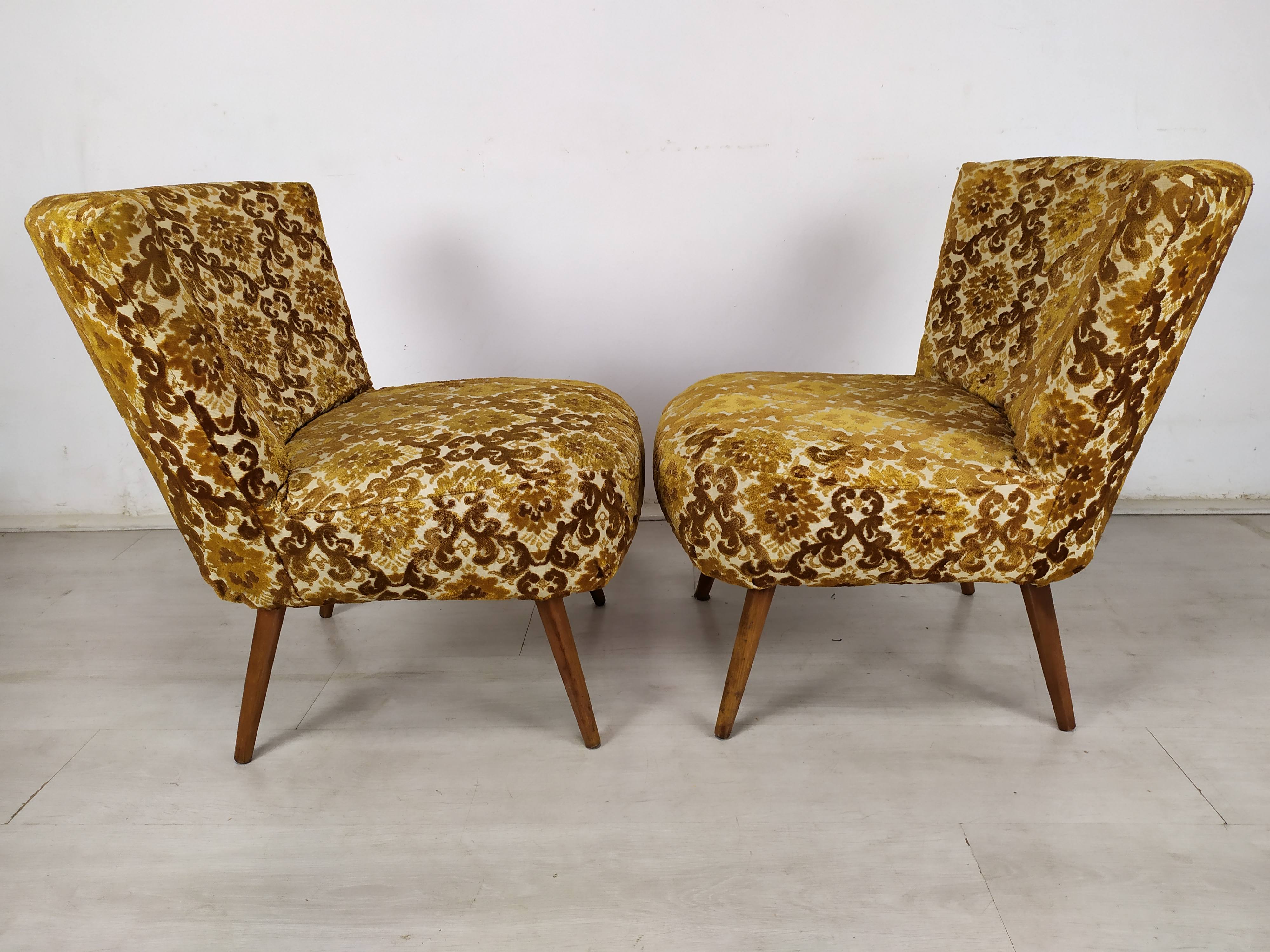 Bench and 2 vintage cocktail armchairs