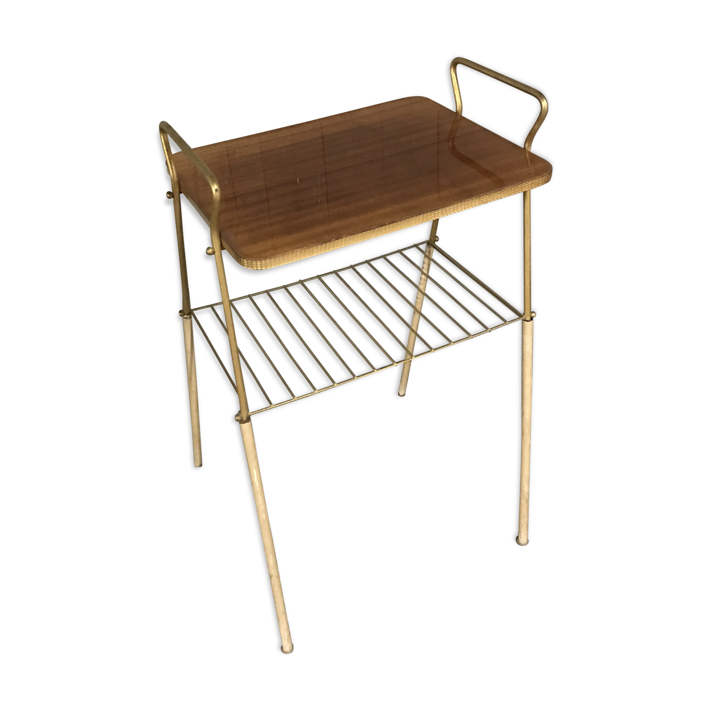 Side table gold plate vintage formica