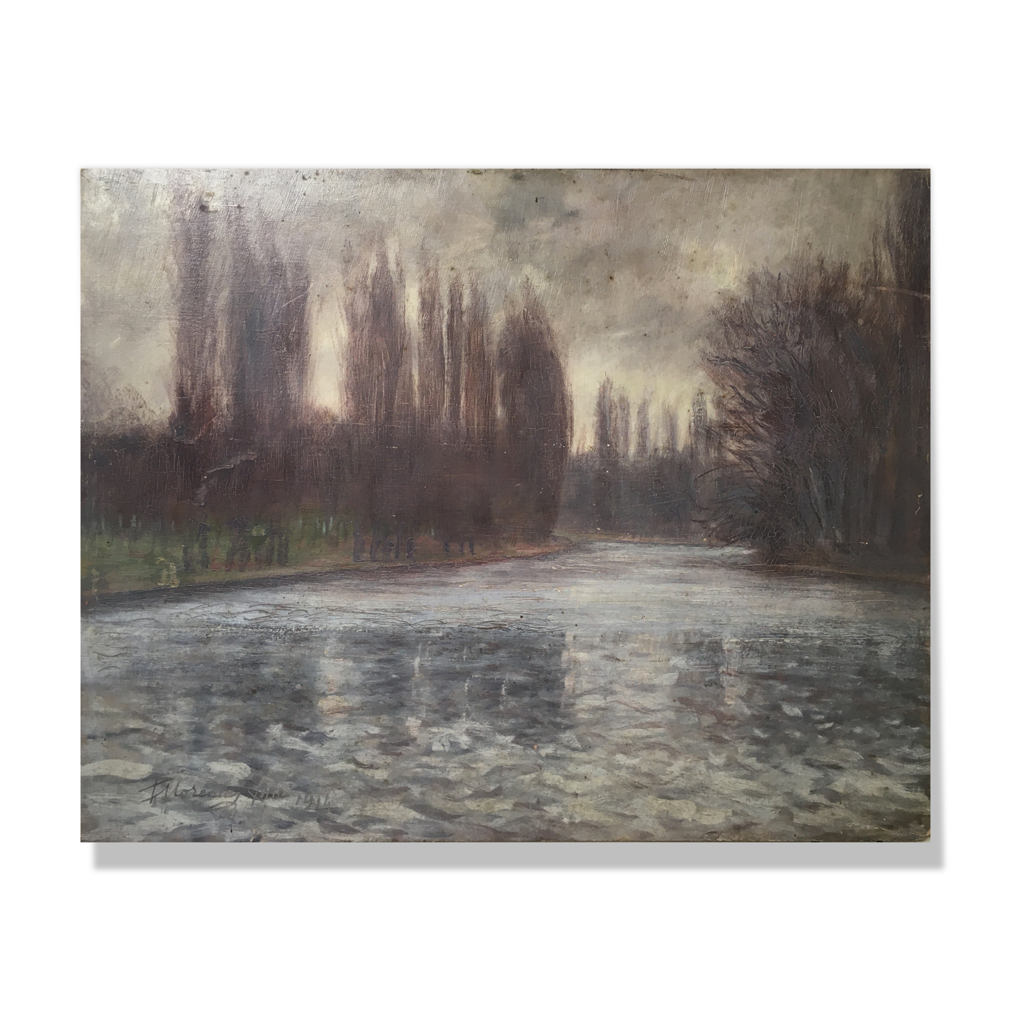 Impressionist Post-Print Painting "Tree River Bord" by François Moreau - 1914