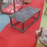 Table basse plateau carreau pierre nature pieds acier art deco