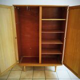Armoire chêne et rotin tressé 60's