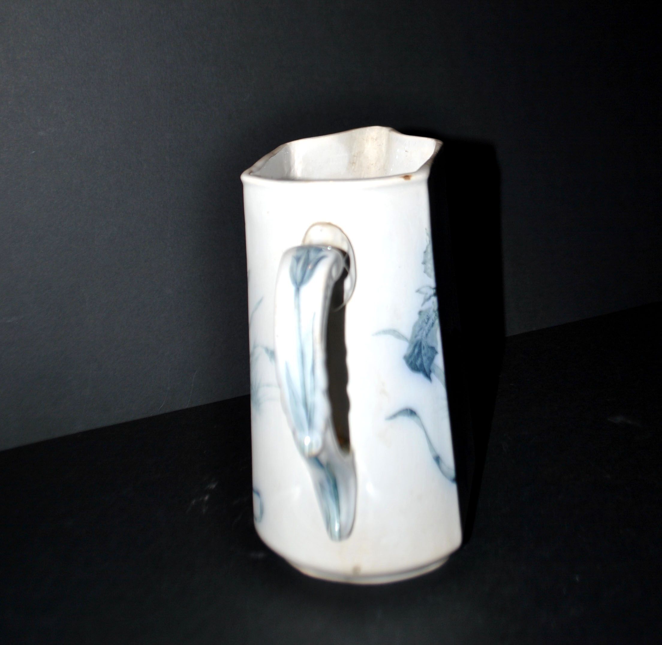 Antique Art Nouveau iris flower earthenware pitcher by Villeroy & Boch Wallerfangen