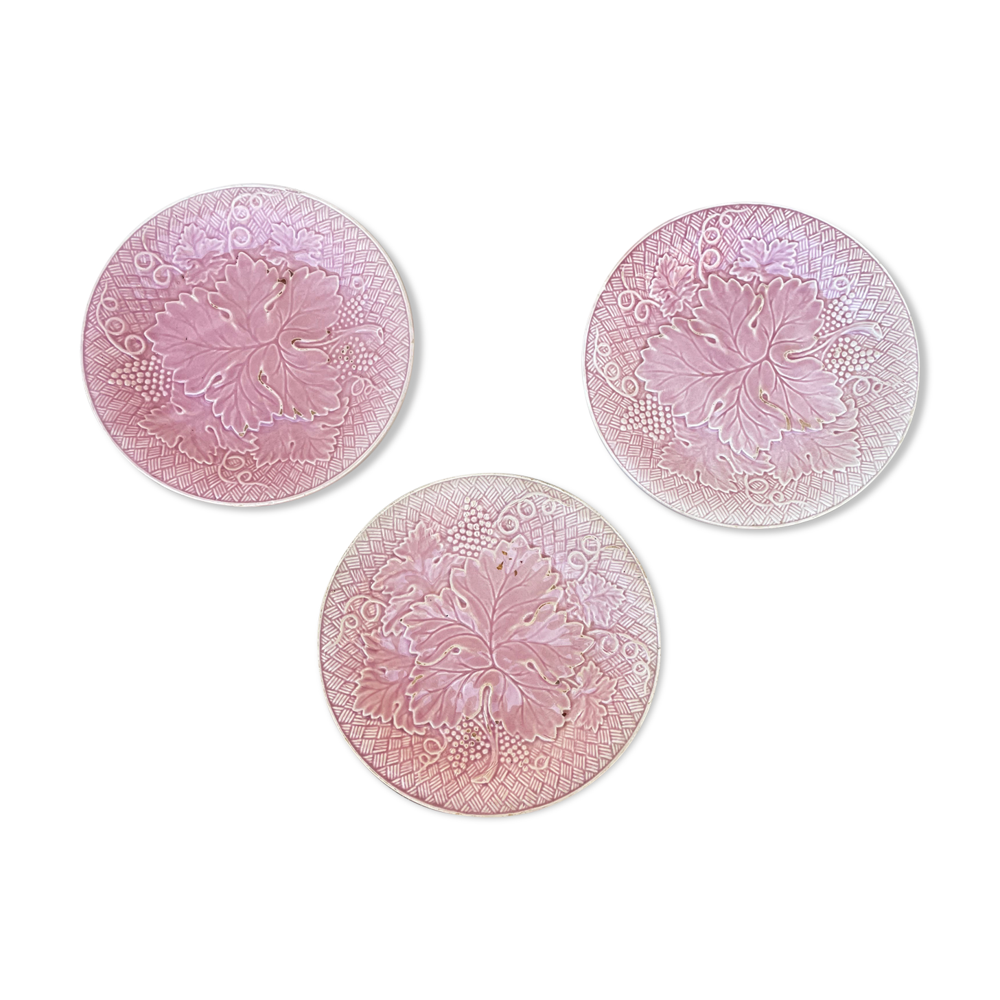 Set of 3 pink vine leaf plates Salins