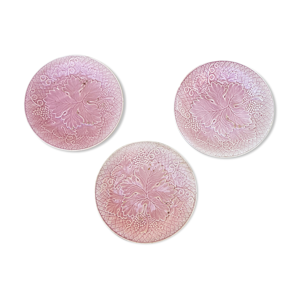 Lot De 3 Assiettes Anciennes - Roses Feuilles De Vigne - Salins - Faïence