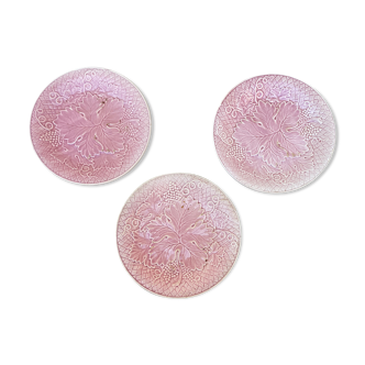 Set of 3 pink plates vine leaves Salins