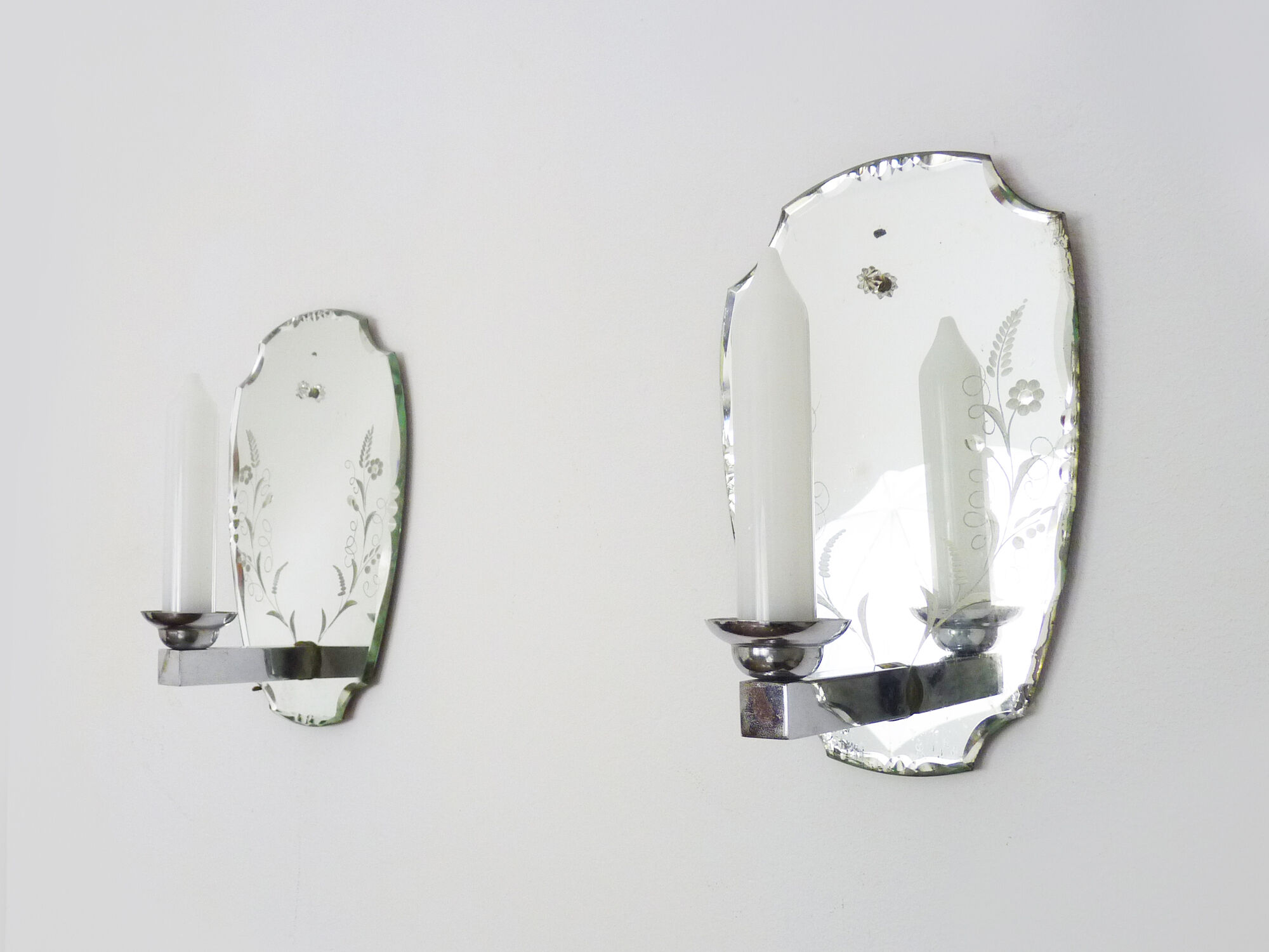 Pair of antique Venetian mirrored wall sconces