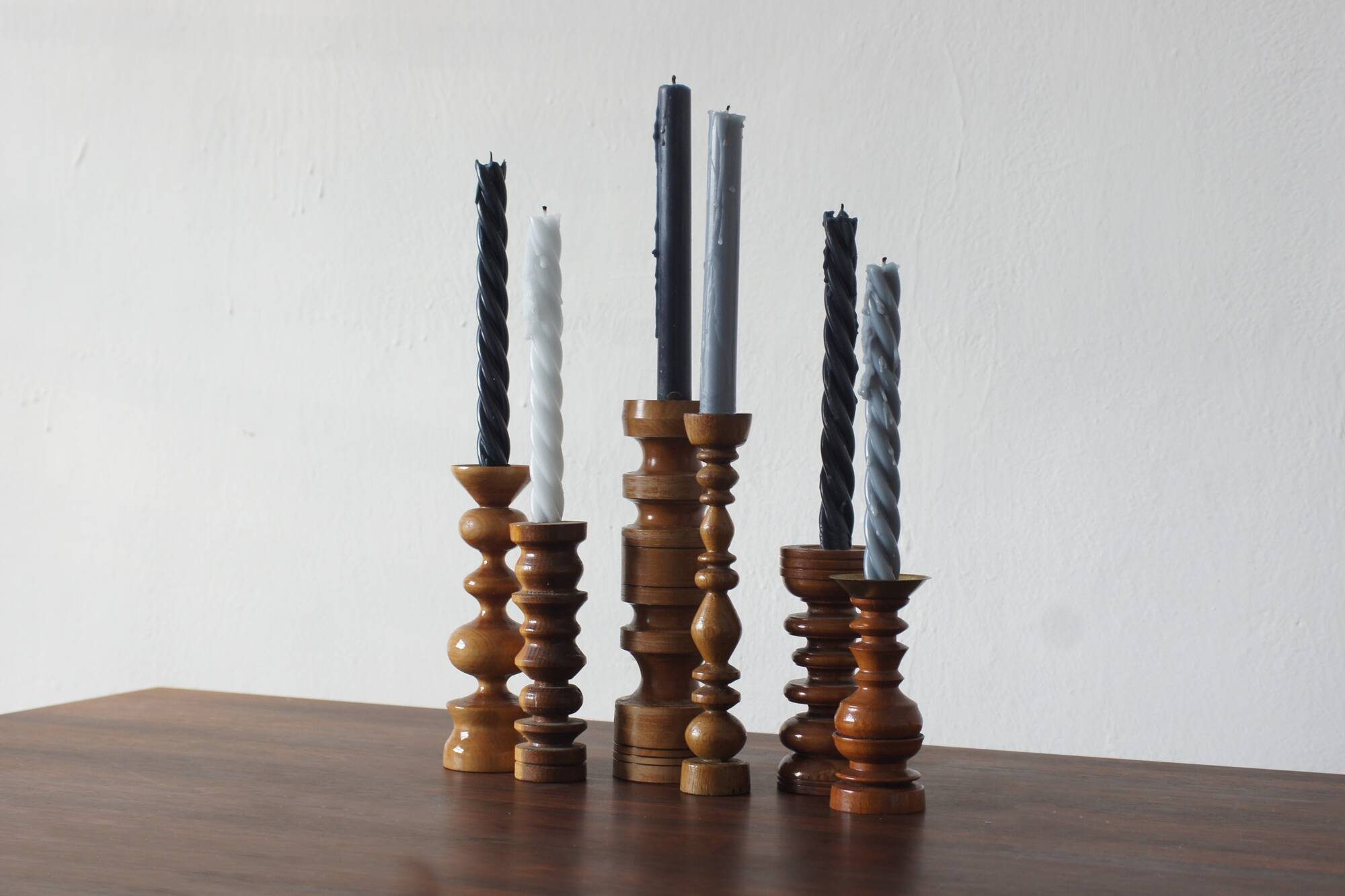 Scandinavian Wooden Candleholders, Set of 6