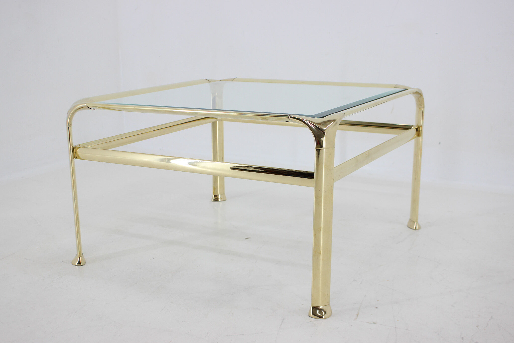 Table basse, laiton & verre, Mauro Lipparini  1970's, italie