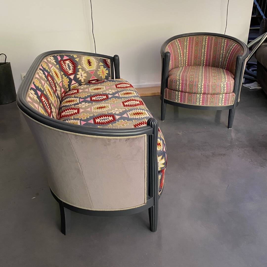 Ensemble canape et fauteuils anciens - restauration tissu Pierre Frey