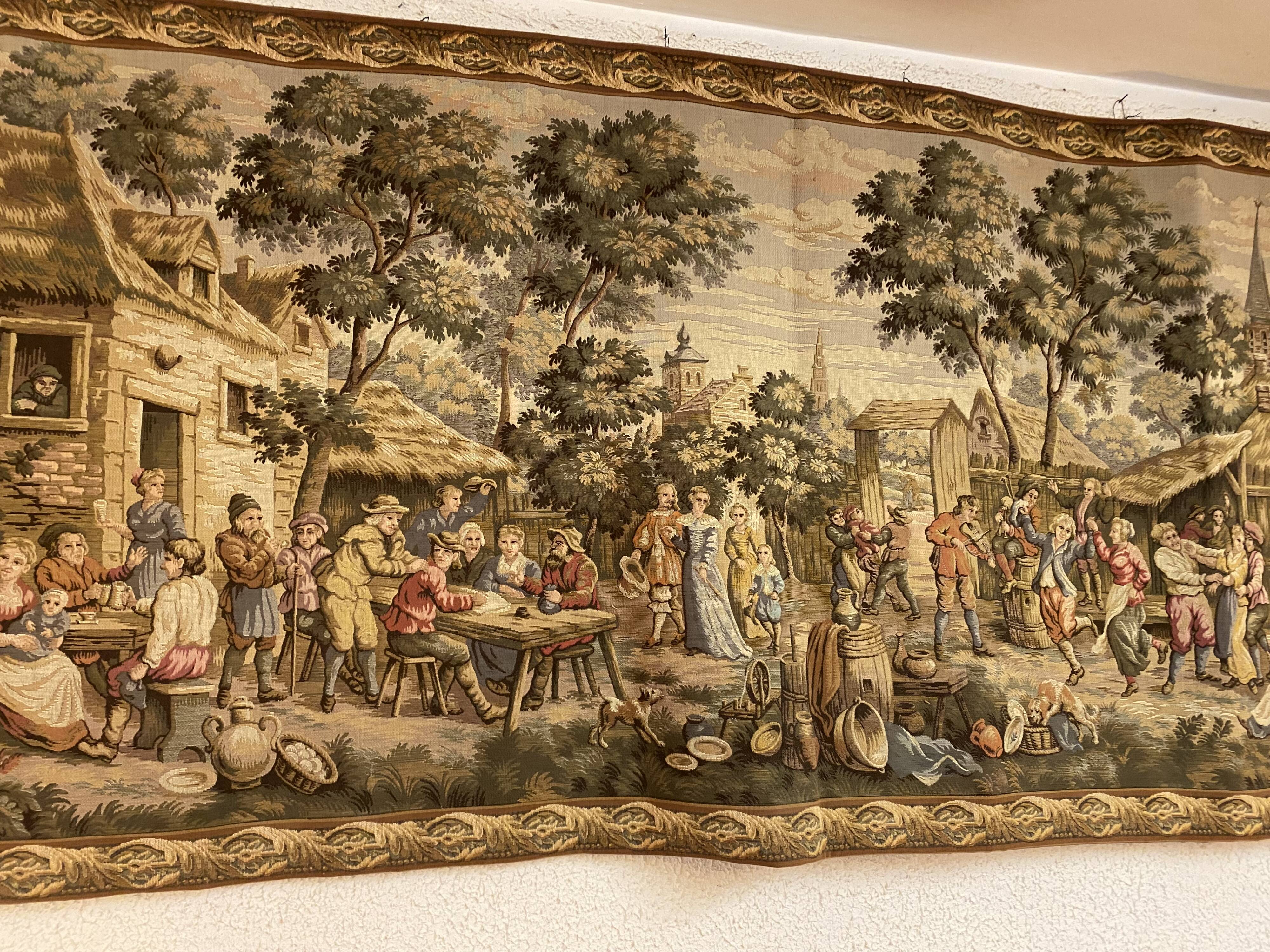 Tapestry of the Gobelins, village festival scene, perfect condition.