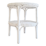 Antique white rattan side table