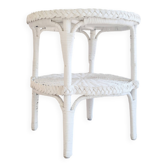 Antique white rattan side table